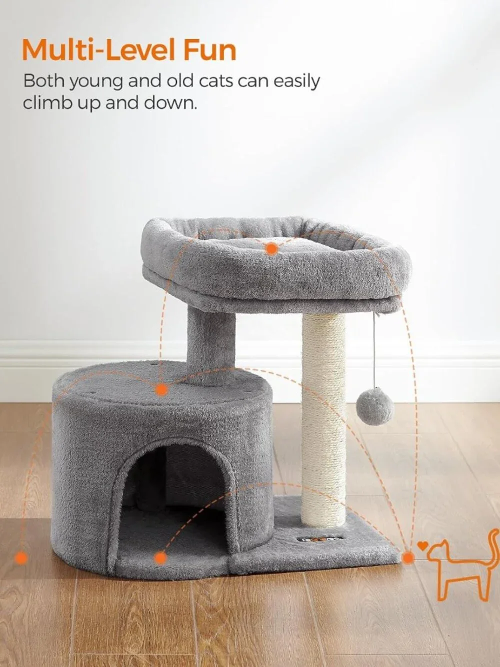 Cozy Small Cat Tree with Scratching Post & Plush Condo for Kittens - Light Gray